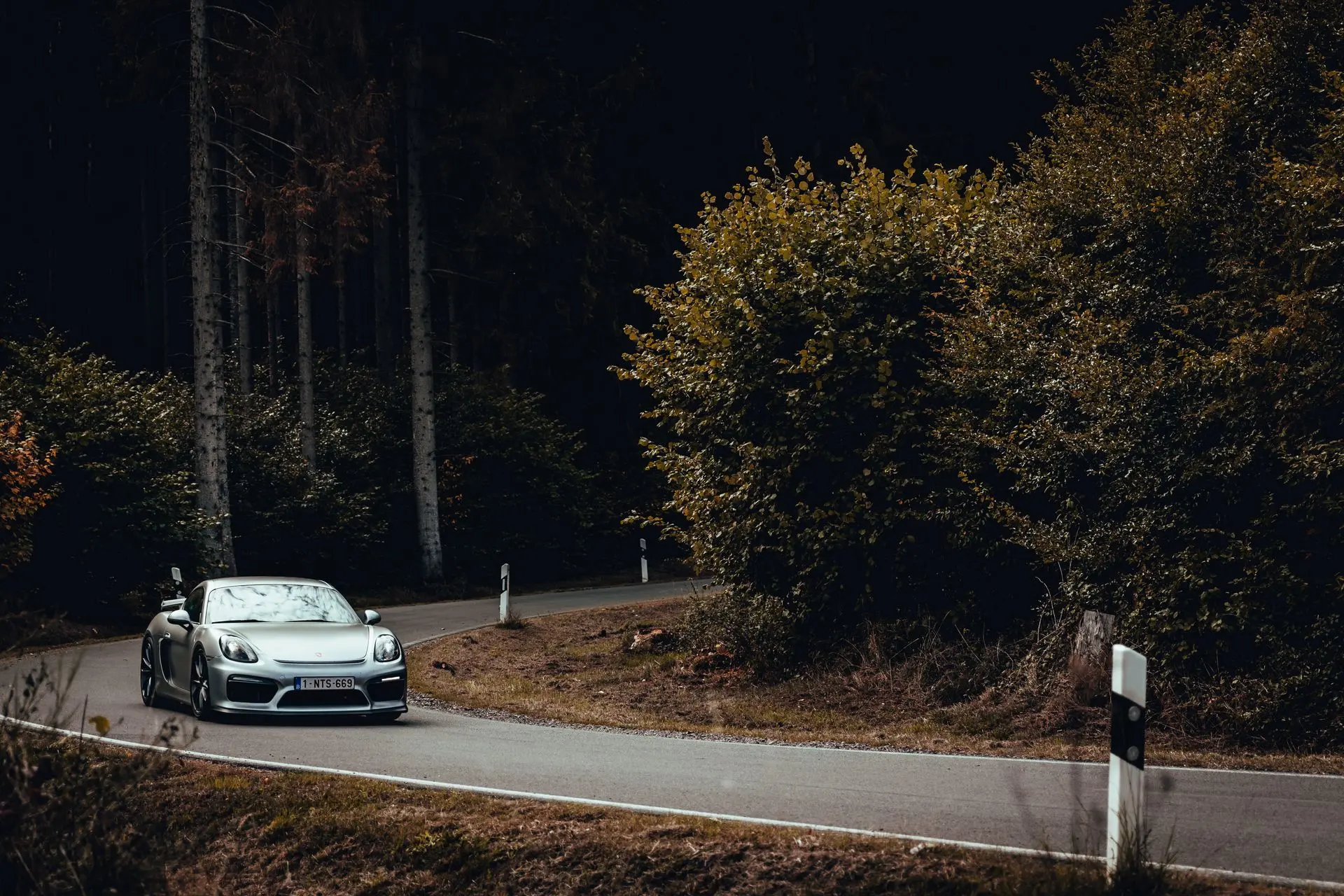 Porsche cayman GT4 in the forest