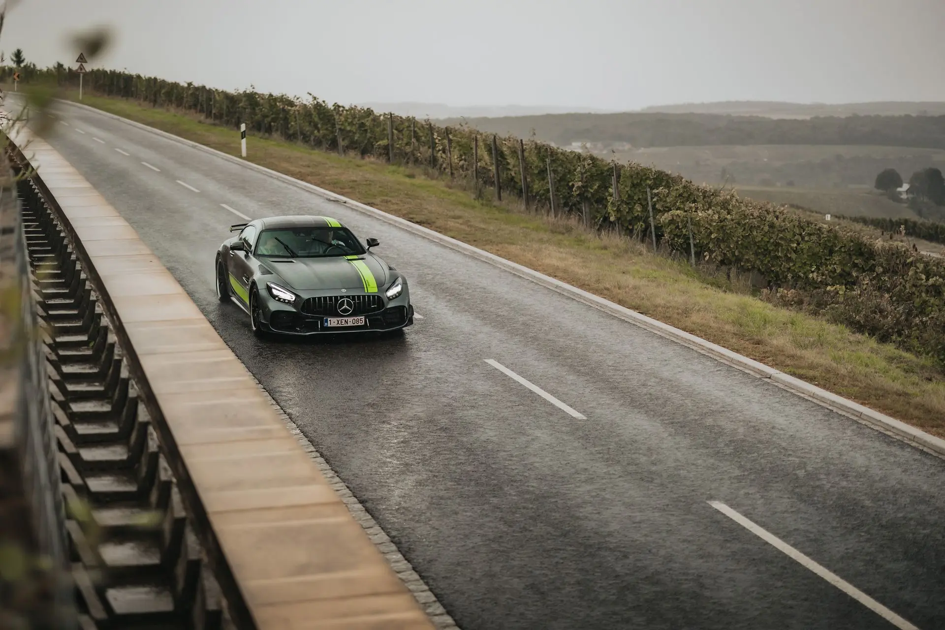 Mercedes-Benz AMG GT driving through the rain