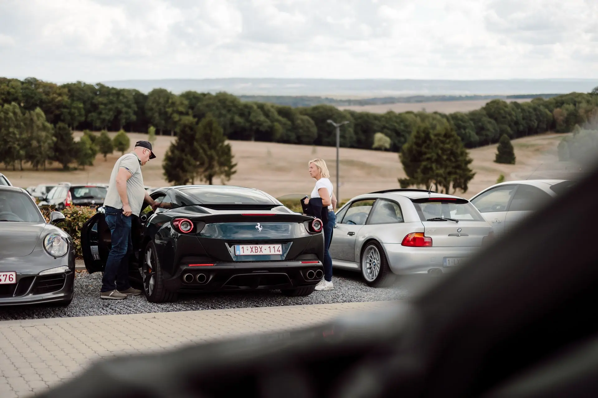 Black ferrari parked up