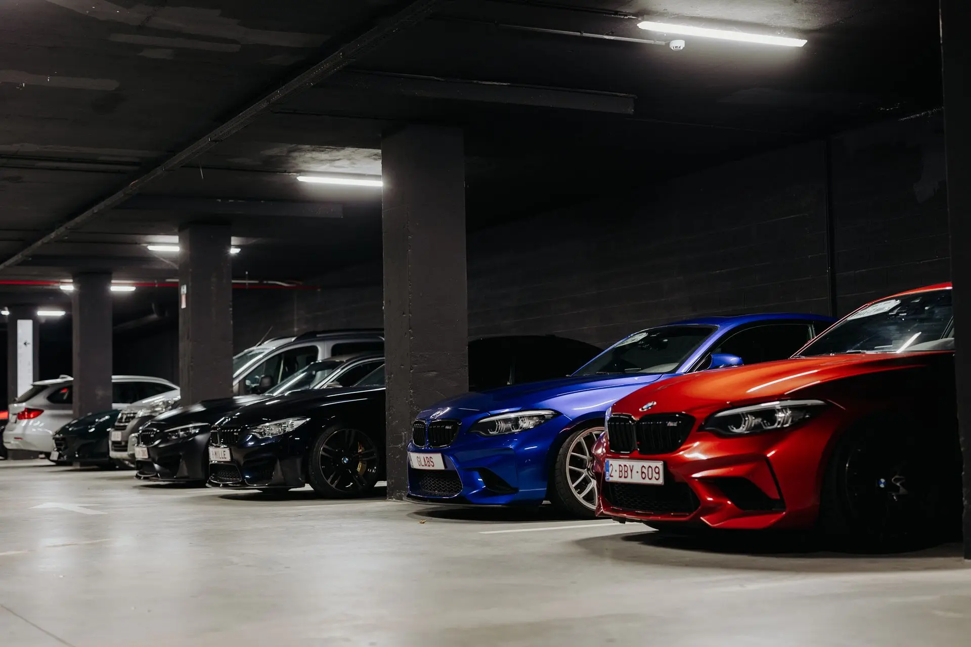 BMW M sport cars in underground parking